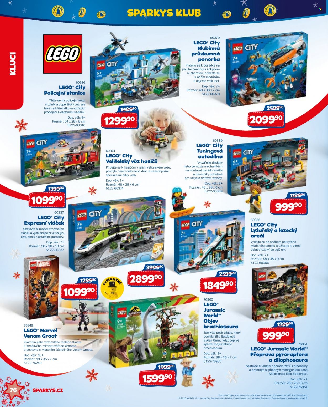 thumbnail - Leták Sparkys - Produkty v akci - popelářský vůz, LEGO, LEGO City, stavebnice, vláček, vrtulník, hračky, policejní auto, Marvel. Strana 76.