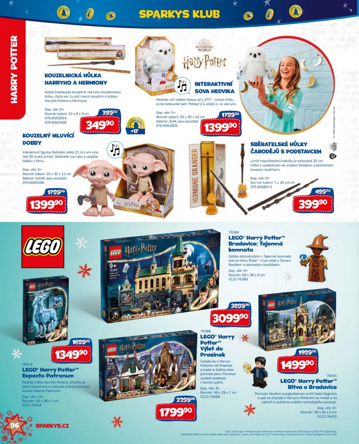 thumbnail - Leták Sparkys - Produkty v akci - Harry Potter, hůlky, LEGO, stavebnice, kouzelnická hůlka. Strana 96.