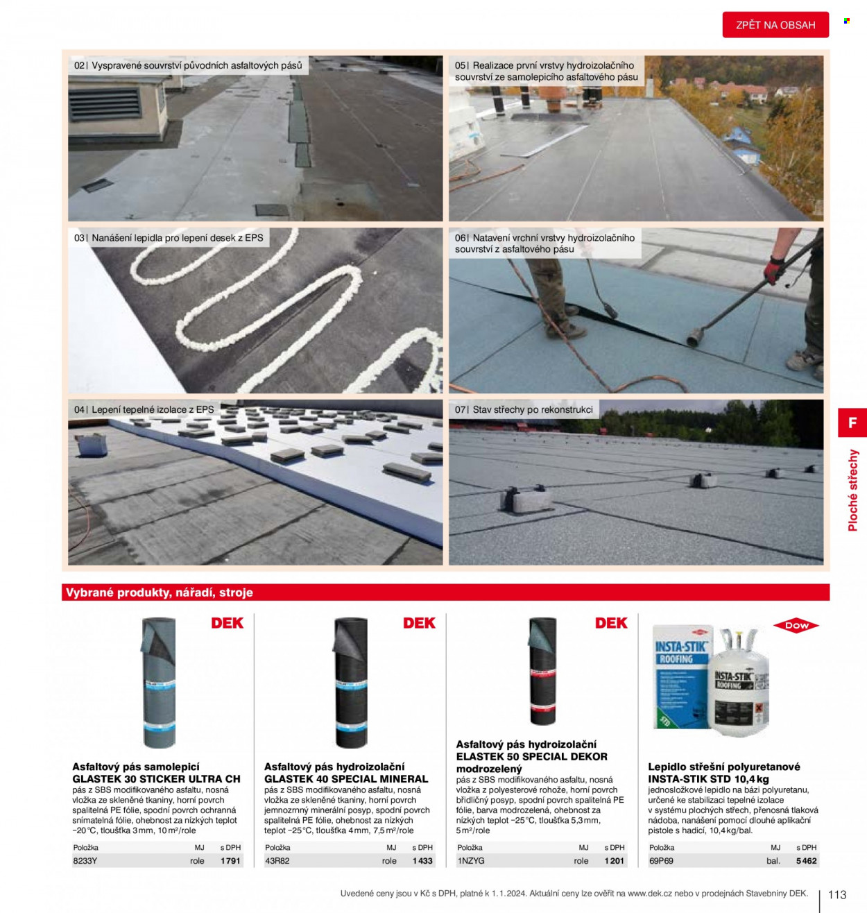 thumbnail - Leták DEK - Produkty v akci - asfaltové pásy, samolepící pás. Strana 115.