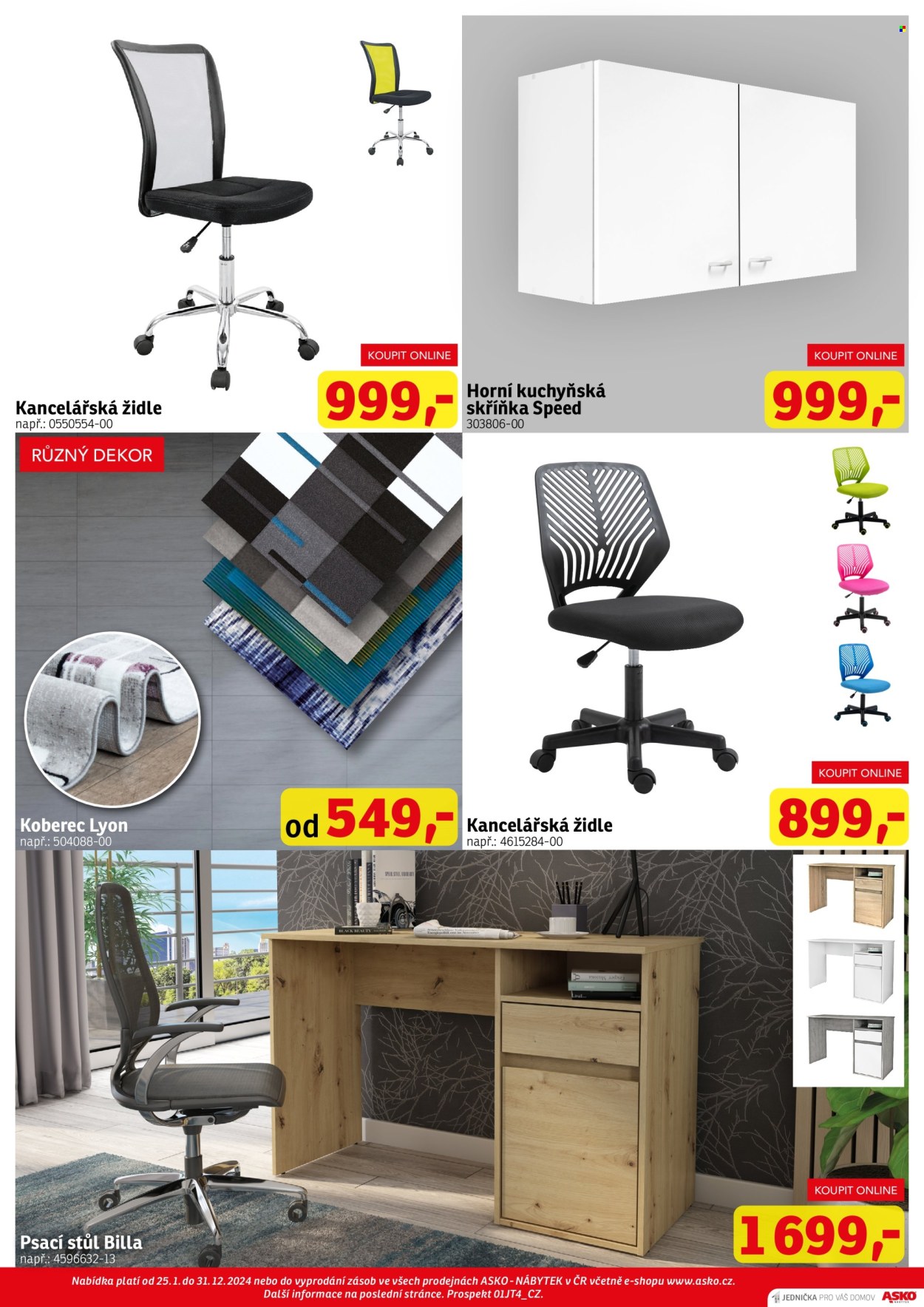 thumbnail - Leták ASKO - 25.1.2024 - 31.12.2024 - Produkty v akci - stůl, židle, skříň, psací stůl, kancelářská židle, koberec. Strana 7.