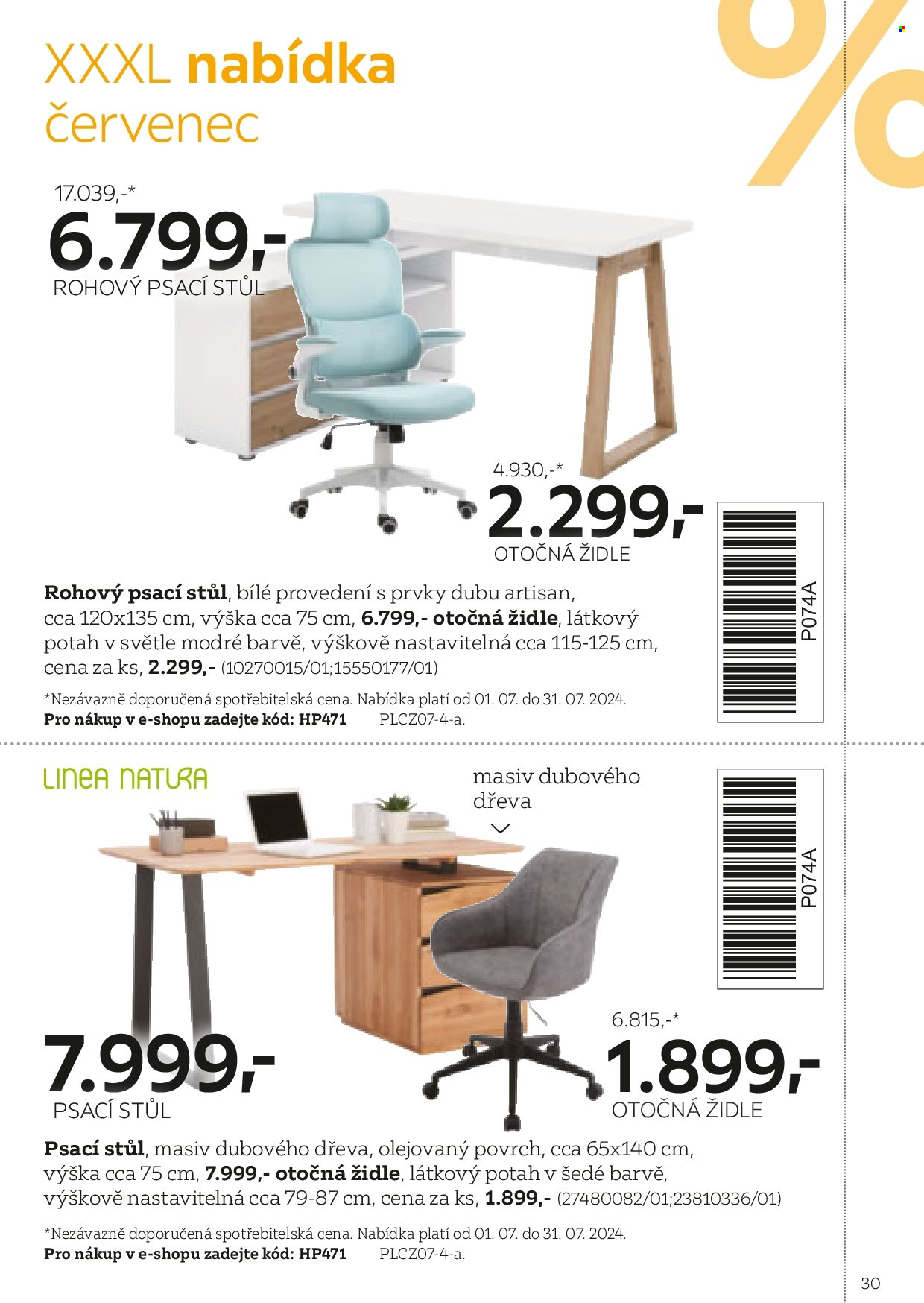 thumbnail - Leták XXXLutz - 1.2.2024 - 31.7.2024 - Produkty v akci - stůl, židle, psací stůl, kancelářská židle. Strana 30.