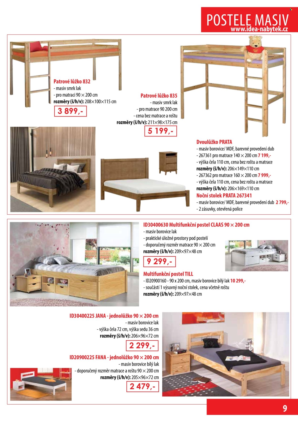 thumbnail - Leták IDEA nábytek - Produkty v akci - police, stolek, dvoulůžko, postel, noční stolek. Strana 9.