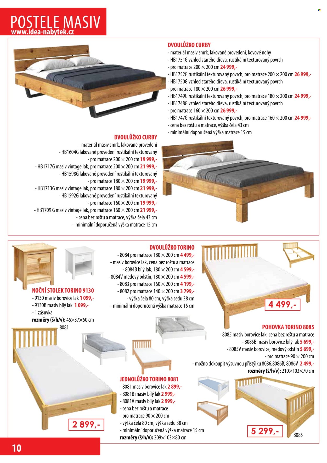 thumbnail - Leták IDEA nábytek - Produkty v akci - stolek, pohovka, dvoulůžko, postel, matrace, noční stolek. Strana 10.