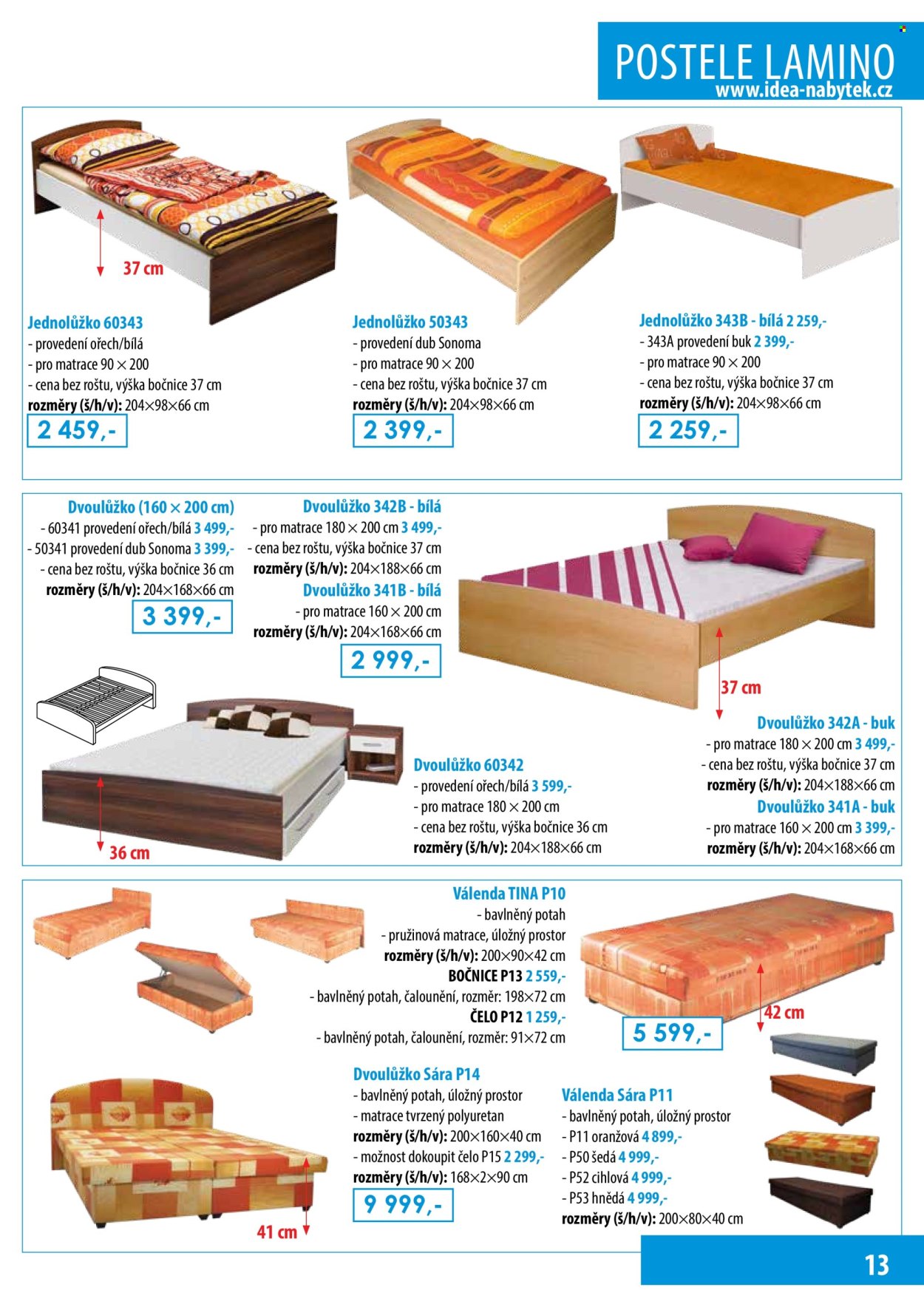 thumbnail - Leták IDEA nábytek - Produkty v akci - válenda, dvoulůžko, postel, matrace, pružinová matrace. Strana 13.