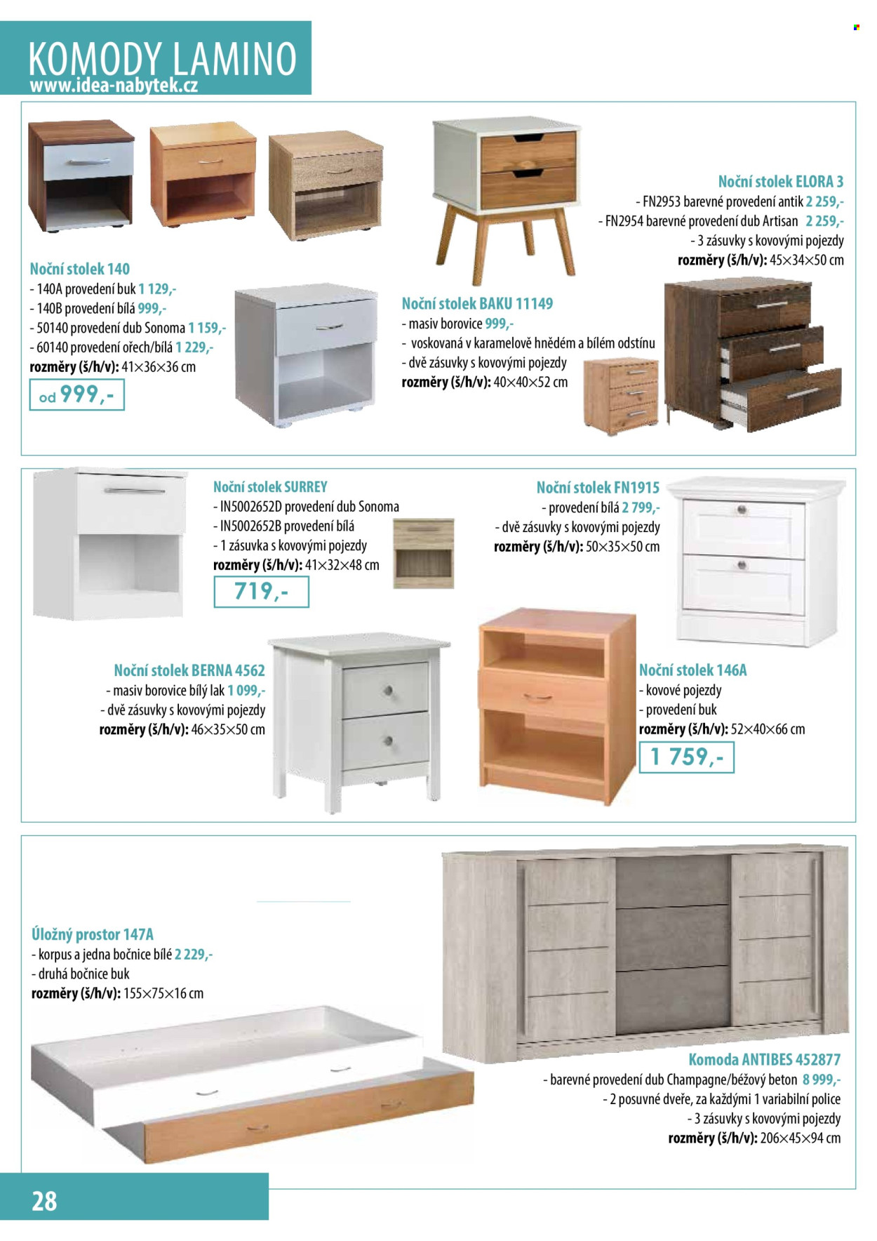 thumbnail - Leták IDEA nábytek - Produkty v akci - stolek, komoda, noční stolek. Strana 28.