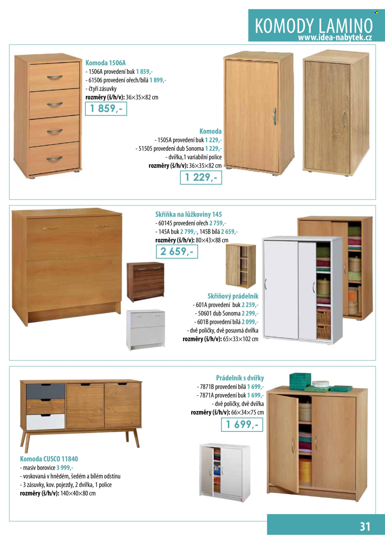 thumbnail - Leták IDEA nábytek - Produkty v akci - polička, komoda, skříň, prádelník. Strana 31.