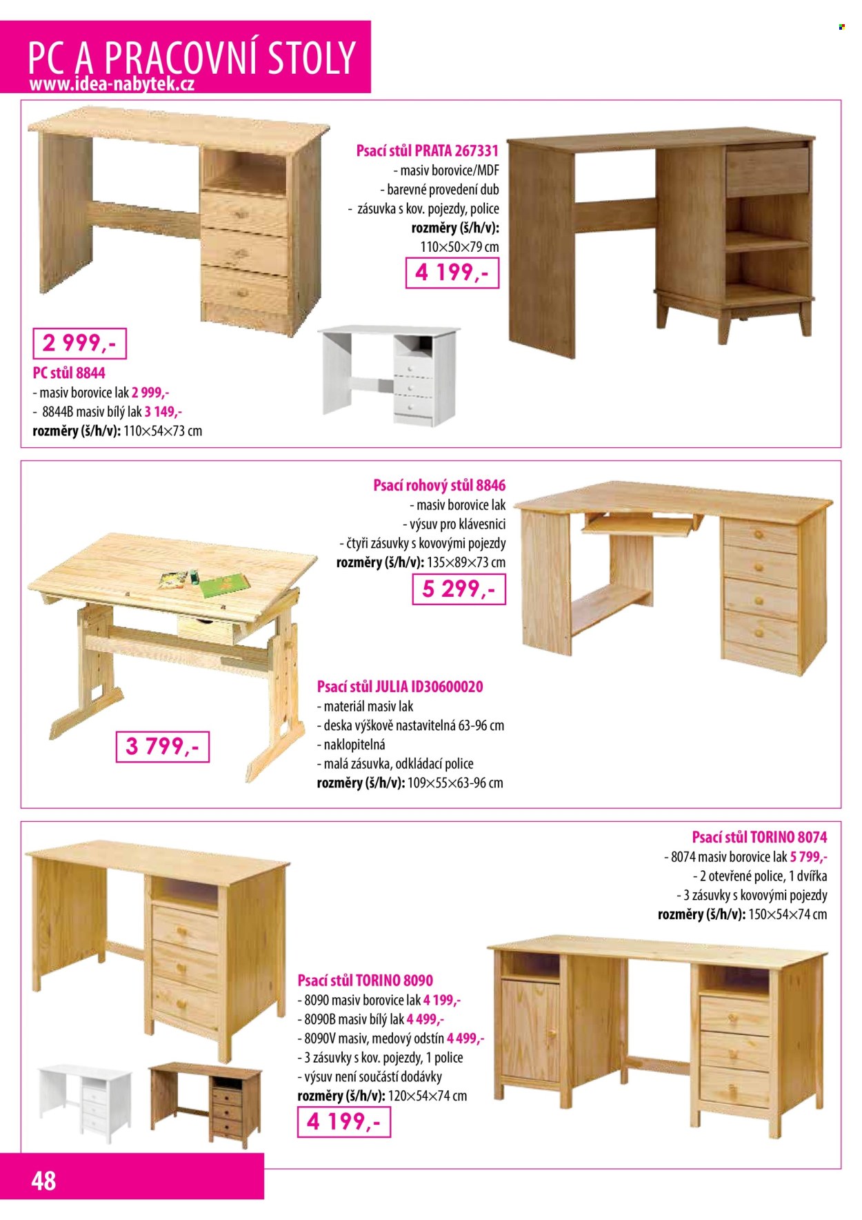 thumbnail - Leták IDEA nábytek - Produkty v akci - stůl, rohový stůl, psací stůl, pc stůl. Strana 48.