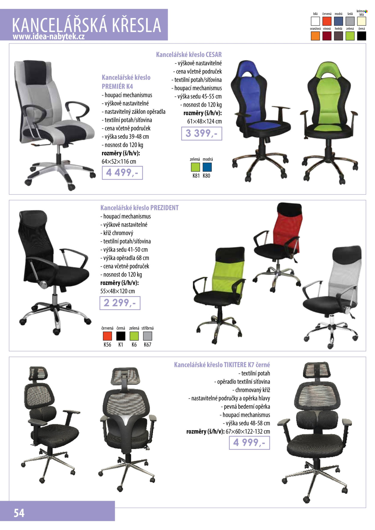 thumbnail - Leták IDEA nábytek - Produkty v akci - kancelářská židle. Strana 54.
