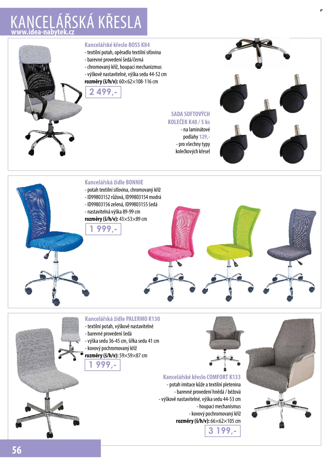 thumbnail - Leták IDEA nábytek - Produkty v akci - židle, kancelářská židle. Strana 56.
