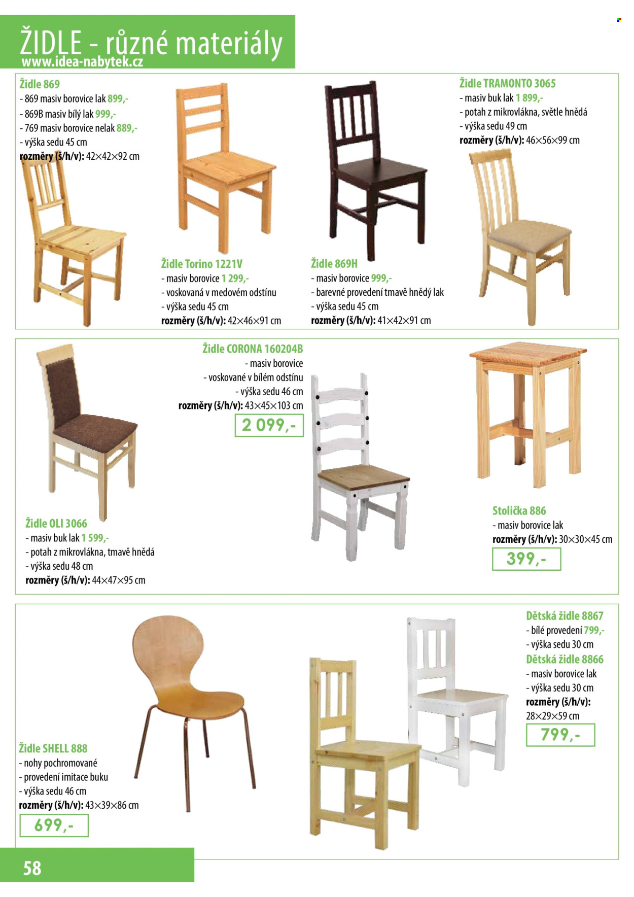 thumbnail - Leták IDEA nábytek - Produkty v akci - stolička, židle, dětská židle. Strana 58.