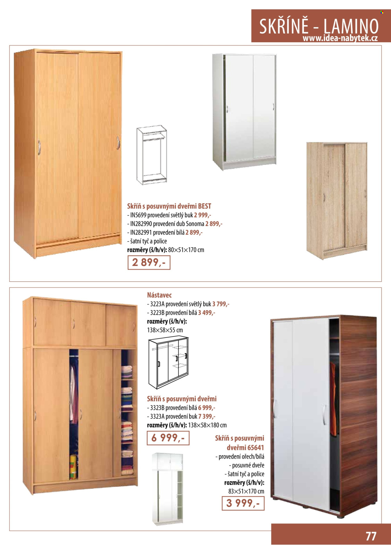 thumbnail - Leták IDEA nábytek - Produkty v akci - skříň, skříň s posuvnými dveřmi. Strana 77.