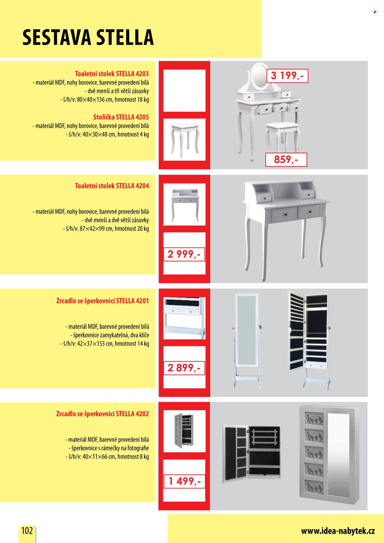 thumbnail - Leták IDEA nábytek - Produkty v akci - stolek, stolička, toaletní stolek, rámeček, šperkovnice. Strana 102.