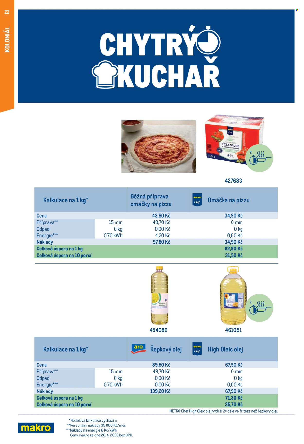 thumbnail - Leták MAKRO - Produkty v akci - ARO, Metro Chef, pizza, rajčatová omáčka, řepkový olej. Strana 22.