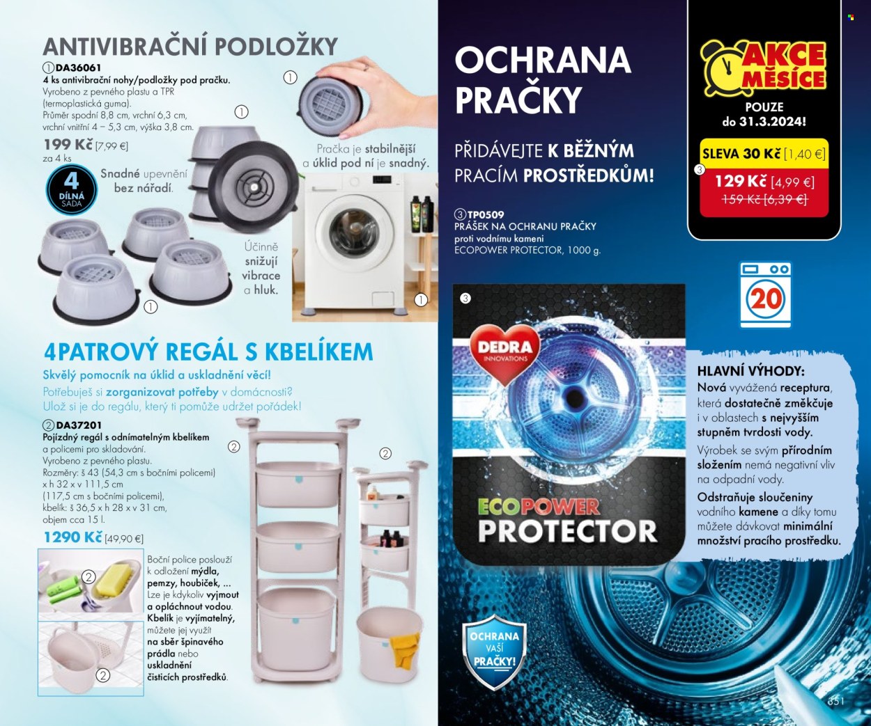 thumbnail - Leták Dedra - 23.2.2024 - 24.5.2024 - Produkty v akci - čistič pračky, guma, police, regál. Strana 51.