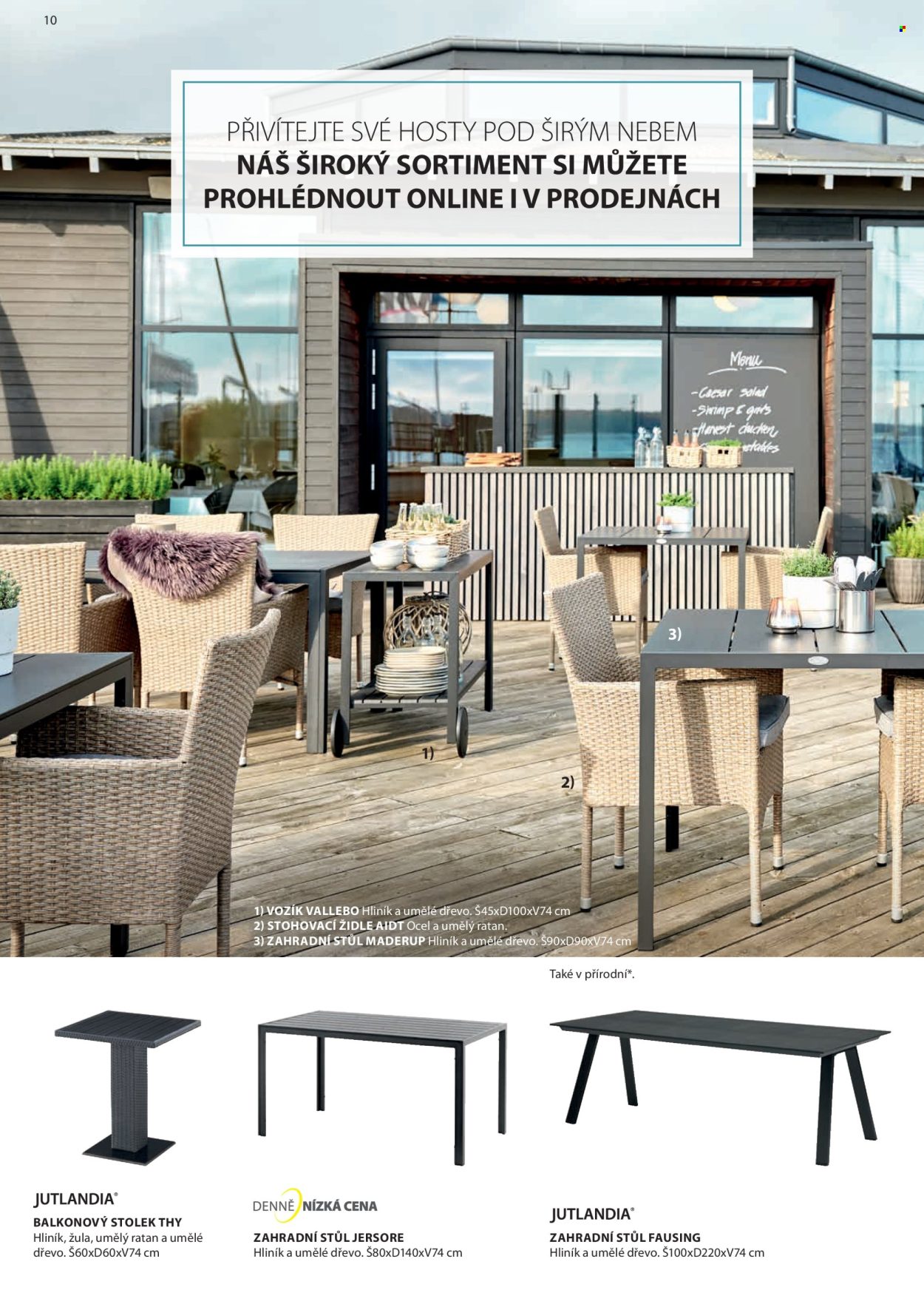 thumbnail - Leták JYSK - Produkty v akci - pojízdný vozík, židle, zahradní židle, stůl, zahradní stůl, stolek, balkonový stolek. Strana 11.