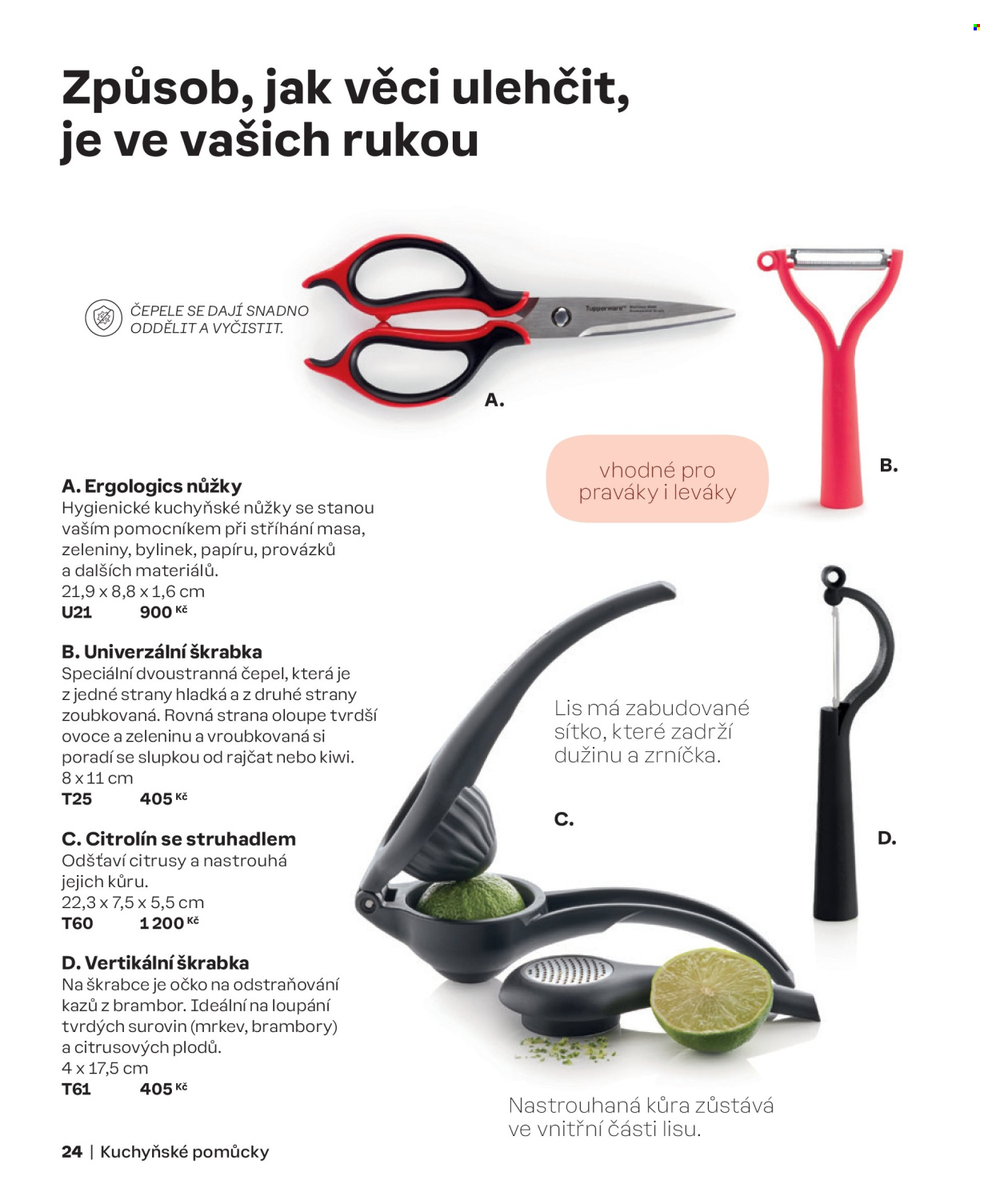 thumbnail - Leták Tupperware - Produkty v akci - kuchyňské pomůcky, nůžky, síto, škrabka univerzální, kuchyňské nůžky. Strana 24.