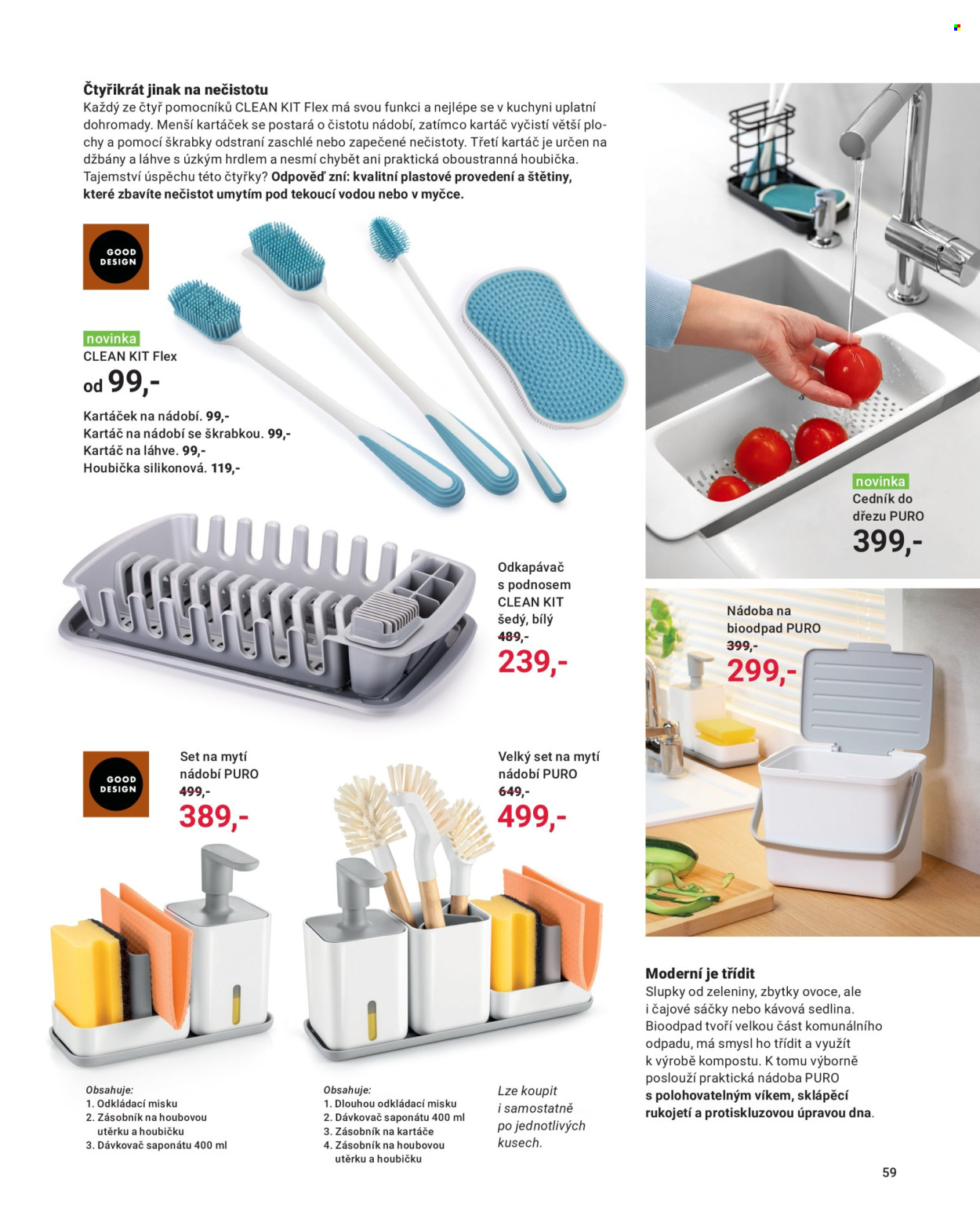thumbnail - Leták Tescoma - 1.3.2024 - 31.5.2024 - Produkty v akci - kartáč na nádobí, džbánek, odkapávač na nádobí, škrabka na zeleninu, cedník, dávkovač saponátu, set na mytí nádobí. Strana 59.