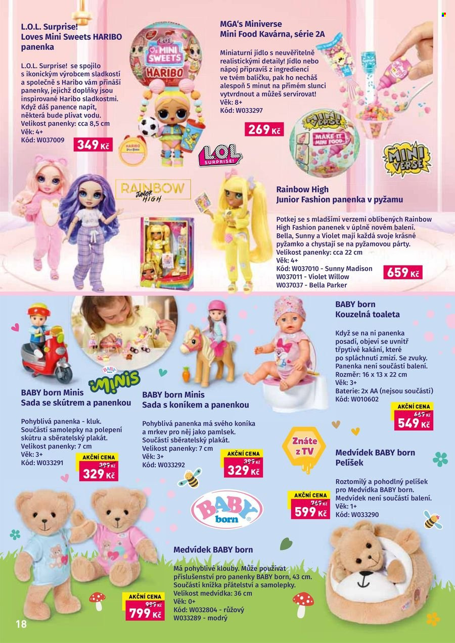 thumbnail - Leták WIKY - 3.4.2024 - 29.5.2024 - Produkty v akci - medvěd, panenka, Baby Born, L.O.L. Surprise, plyšová hračka, hračky. Strana 18.