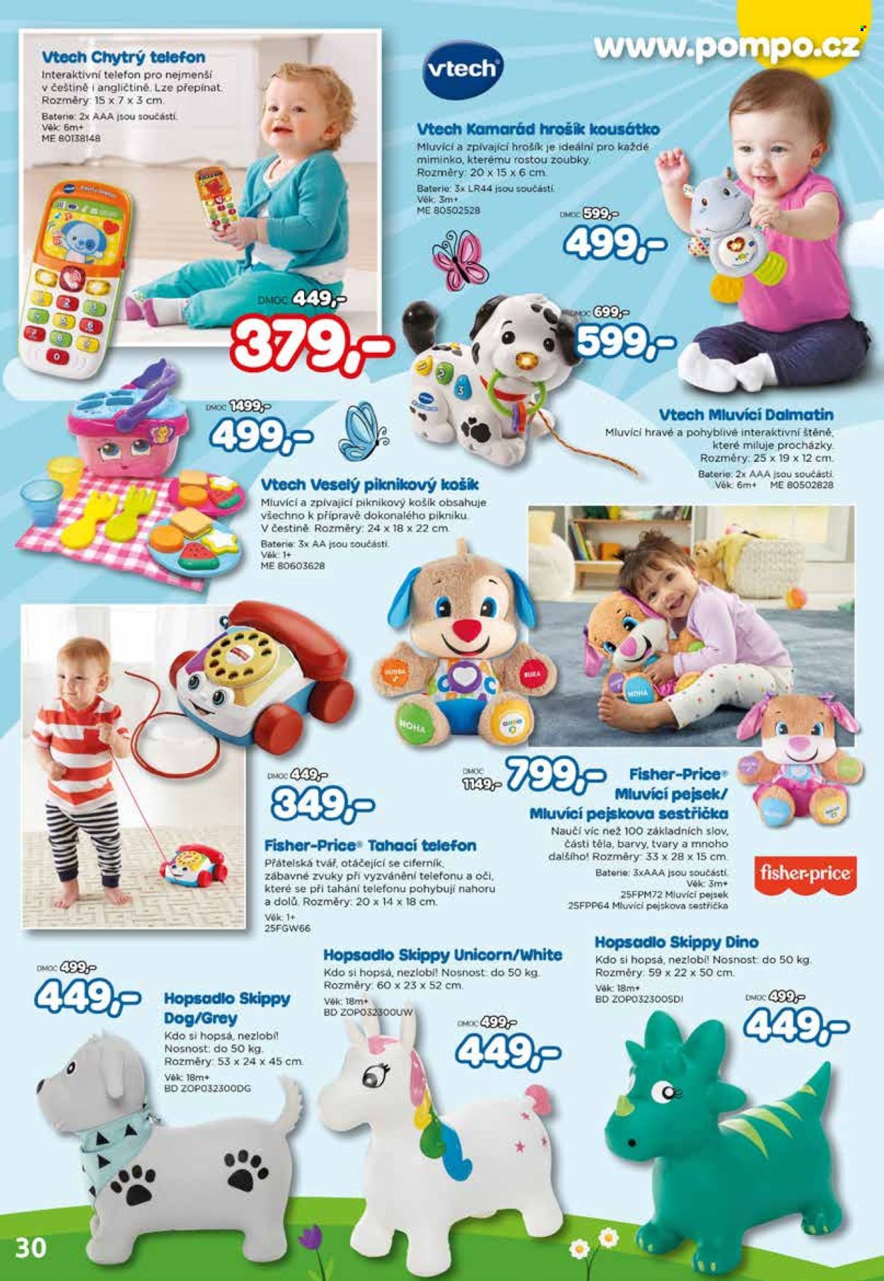thumbnail - Leták Pompo - 14.3.2024 - 14.5.2024 - Produkty v akci - Fisher-Price, kousátko, panenka, hračky, hopsadlo, edukativní hračka. Strana 30.