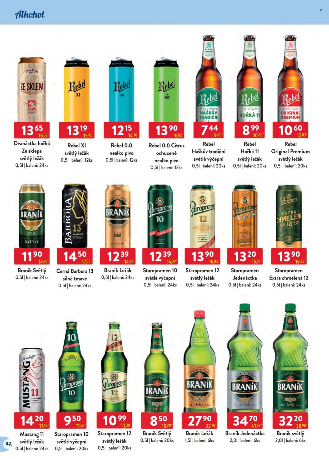 thumbnail - Leták Astur & Qanto velkoobchod - 1.4.2024 - 30.4.2024 - Produkty v akci - nealkoholický nápoj, světlé pivo, Staropramen, Braník, světlý ležák, ležák, pivo, nealkoholické pivo, Rebel, Mustang, Černá Barbora. Strana 44.
