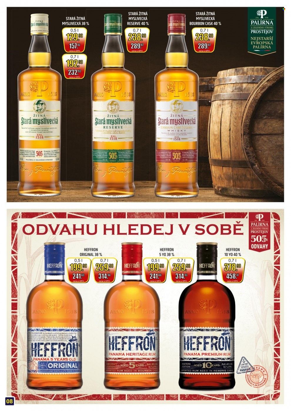 thumbnail - Leták Adam velkoobchod Šternberk - 1.4.2024 - 30.4.2024 - Produkty v akci - alkohol, Stará Myslivecká, rum, Bourbon, Heffron. Strana 8.