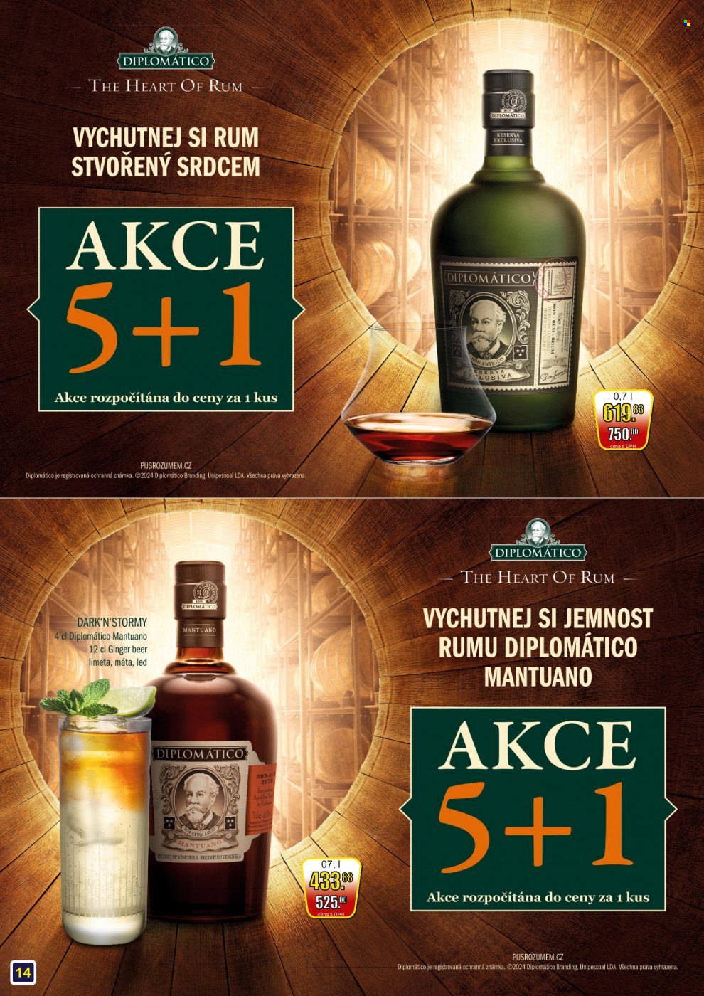 thumbnail - Leták Adam velkoobchod Šternberk - 1.4.2024 - 30.4.2024 - Produkty v akci - limetka, máta, alkohol, ginger beer, rum, Diplomático. Strana 14.