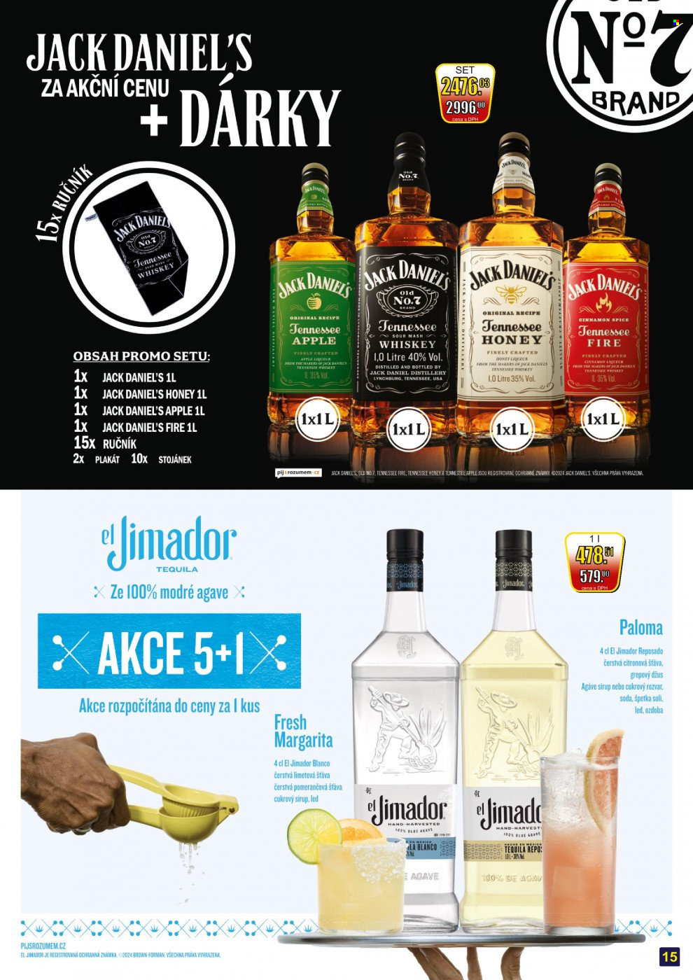 thumbnail - Leták Adam velkoobchod Šternberk - 1.4.2024 - 30.4.2024 - Produkty v akci - sirup, pomerančová šťáva, soda, alkohol, citronový koncentrát, whisky, tequila, Jack Daniel’s, El Jimador. Strana 15.