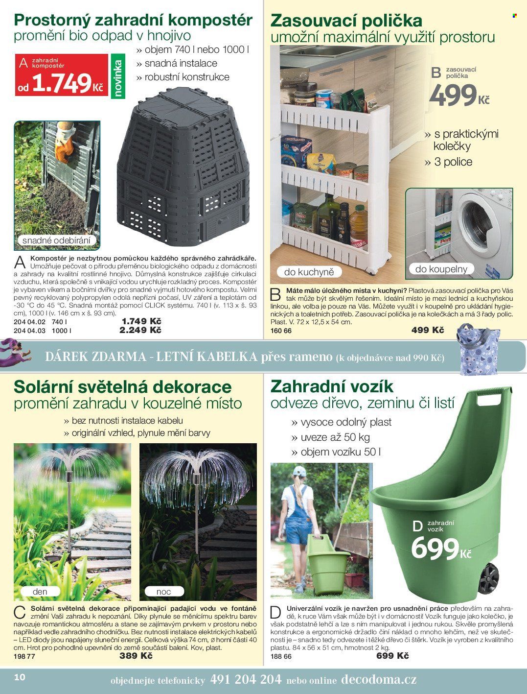 thumbnail - Leták decoDoma - Produkty v akci - polička, ruční vozík, dekorace, světelná dekorace, kompostér, kolečko, zahradní vozík, kabelka. Strana 10.