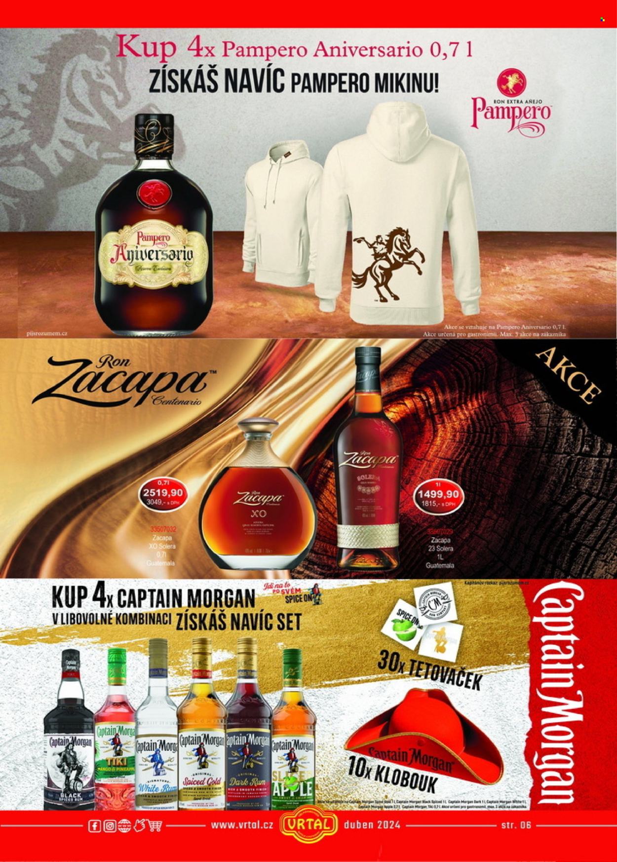 thumbnail - Leták Vrtal - 1.4.2024 - 30.4.2024 - Produkty v akci - exotické ovoce, alkohol, rum, Captain Morgan, Zacapa, Pampero. Strana 6.