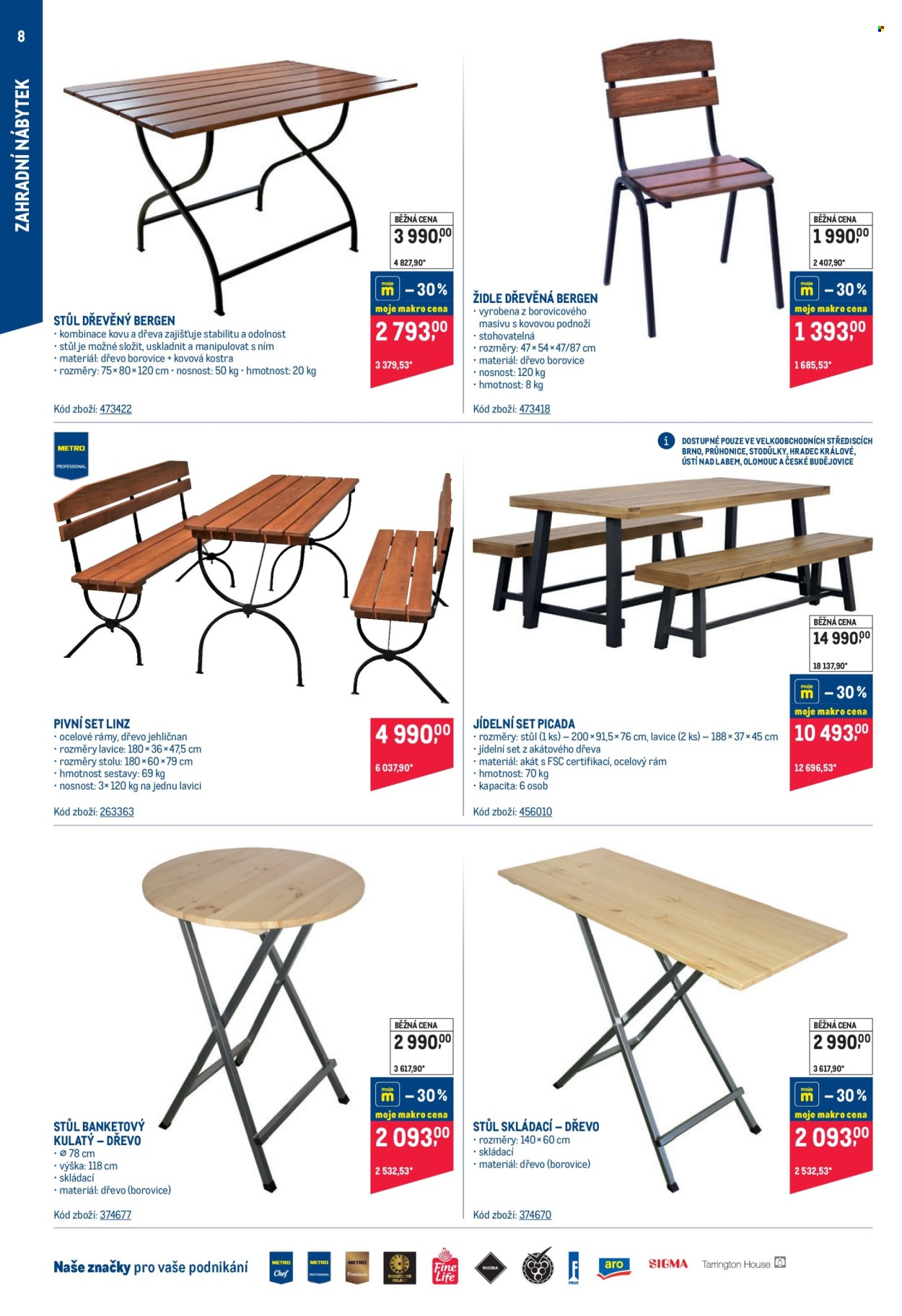 thumbnail - Leták MAKRO - 10.4.2024 - 7.5.2024 - Produkty v akci - jídelní servis, stůl, židle, skládací stolek, zahradní nábytek, pivní set. Strana 8.