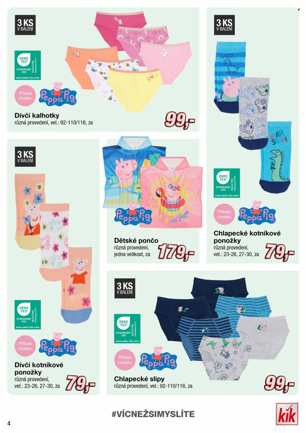 thumbnail - Leták kik - Produkty v akci - Peppa Pig, pončo, kalhotky, slipy, dívčí kalhotky, chlapecké slipy, spodní prádlo, ponožky. Strana 4.