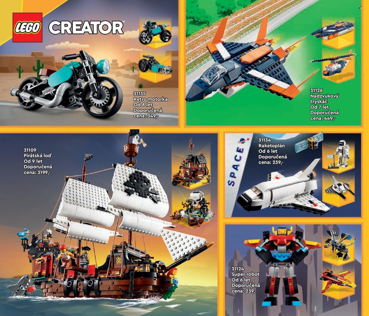 thumbnail - Leták Pompo - 1.1.2024 - 31.5.2024 - Produkty v akci - motorka, LEGO, LEGO Creator, stavebnice, robot, raketoplán. Strana 48.