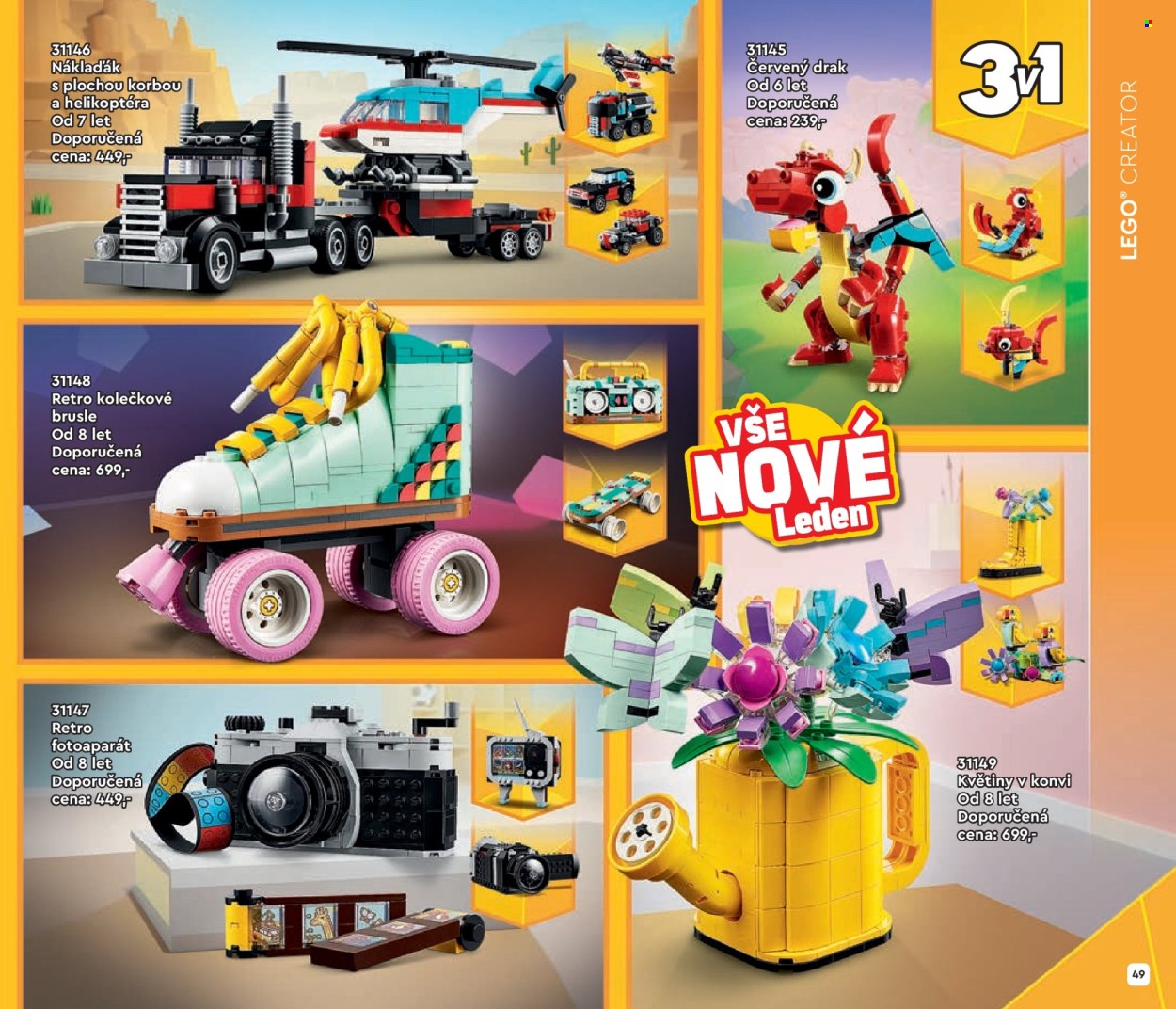 thumbnail - Leták Pompo - 1.1.2024 - 31.5.2024 - Produkty v akci - drak, LEGO, LEGO Creator, stavebnice, truck, helikoptéra. Strana 49.