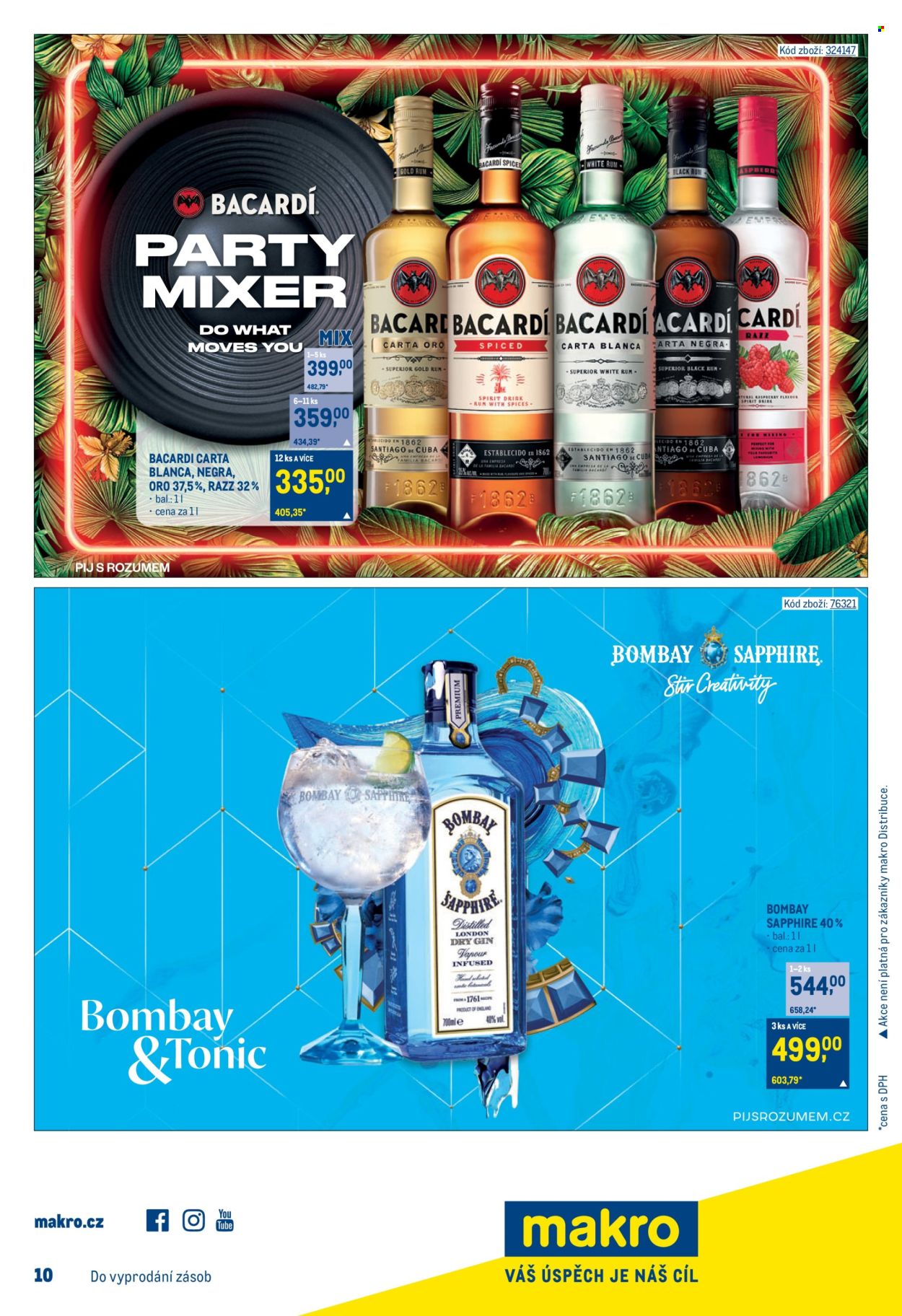 thumbnail - Leták MAKRO - 24.4.2024 - 7.5.2024 - Produkty v akci - tonic, alkohol, rum, gin, Bacardi, Bombay Sapphire, mixér. Strana 26.