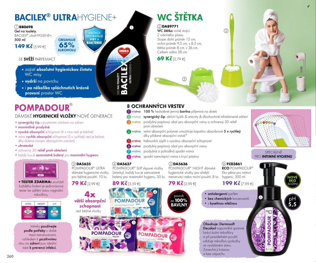 thumbnail - Leták Dedra - 19.4.2024 - 19.7.2024 - Produkty v akci - hygienické vložky, slipové vložky, parfém, mísa, štětka na wc. Strana 60.