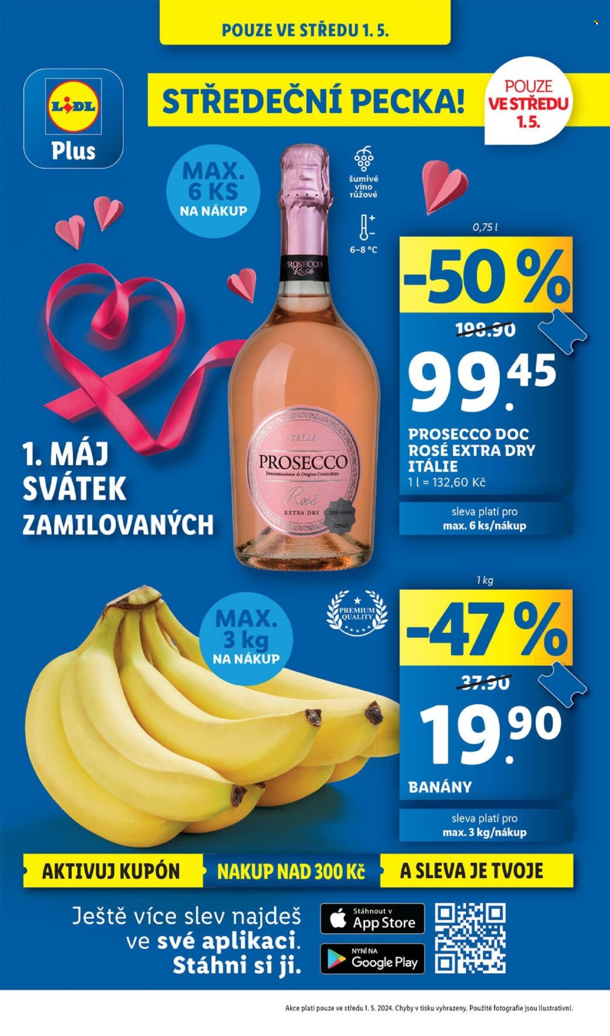 thumbnail - Leták Lidl - 29.4.2024 - 5.5.2024 - Produkty v akci - alkohol, perlivé víno, Prosecco, víno, banány. Strana 4.