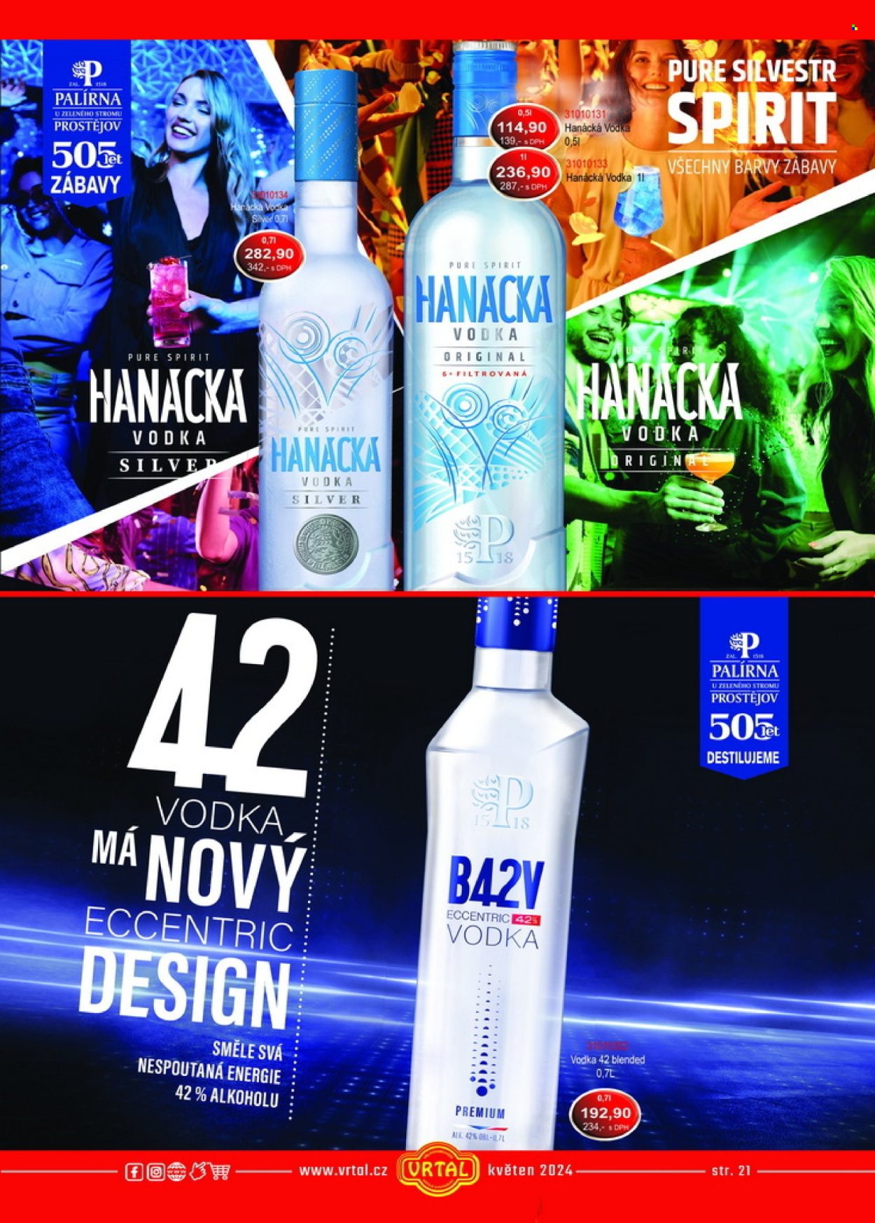 thumbnail - Leták Vrtal - 1.5.2024 - 31.5.2024 - Produkty v akci - alkohol, míchaný nápoj, vodka, Vodka 42, Hanácká vodka. Strana 21.