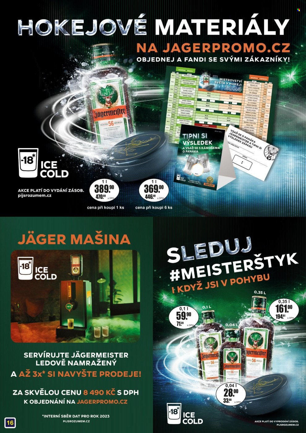 thumbnail - Leták Adam velkoobchod Šternberk - 1.5.2024 - 31.5.2024 - Produkty v akci - alkohol, Jägermeister, likér, bylinný likér. Strana 16.