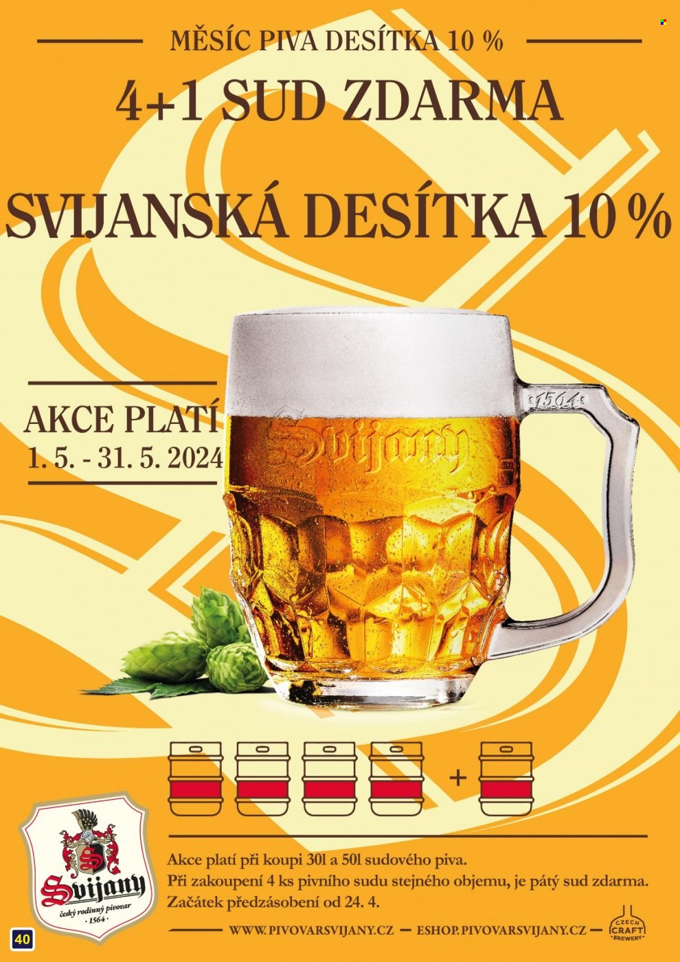 thumbnail - Leták Adam velkoobchod Šternberk - 1.5.2024 - 31.5.2024 - Produkty v akci - Svijanská desítka, pivo, alkohol, Svijany. Strana 40.