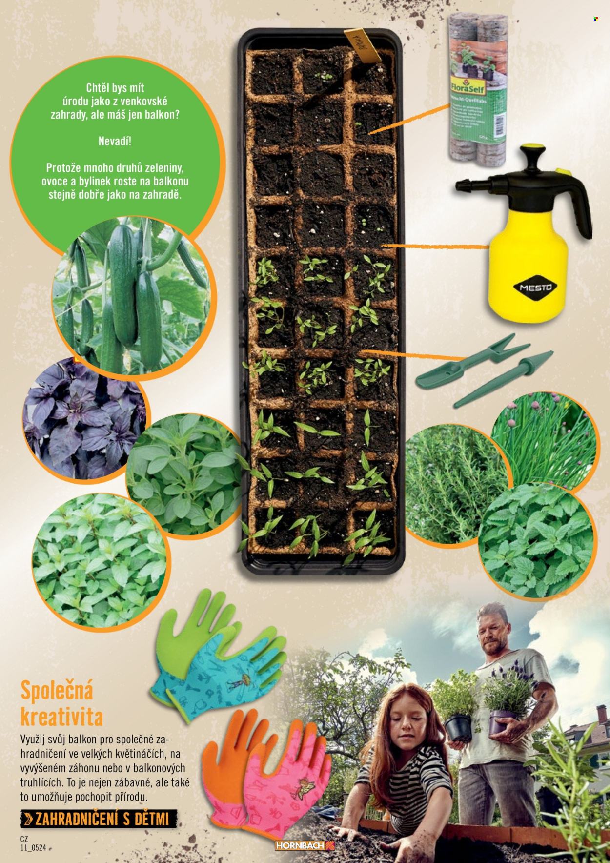 thumbnail - Leták HORNBACH - Produkty v akci - bylinky, rukavice, rašelina, zahradní nářadí, tlakový rozprašovač. Strana 11.