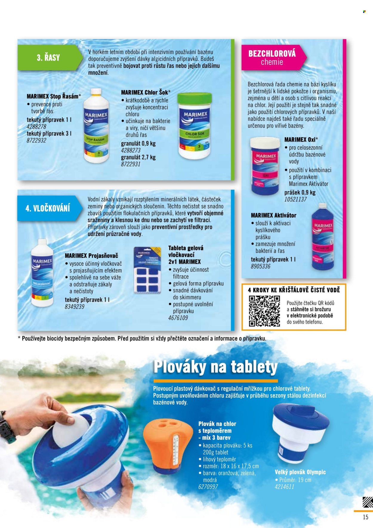 thumbnail - Leták HORNBACH - Produkty v akci - chlorové tablety, Marimex, vločkovač, bazénová chemie, přípravek proti řasám. Strana 15.