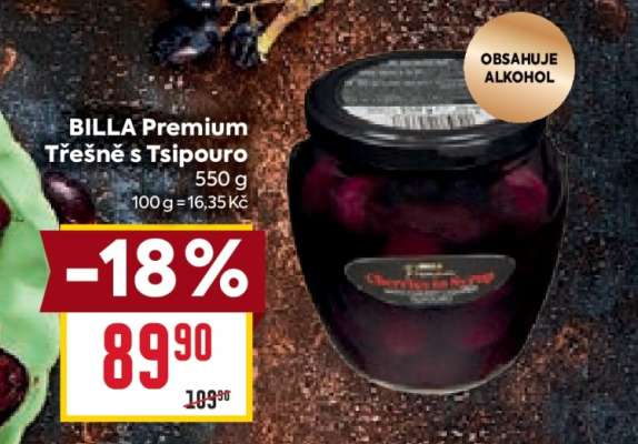 BILLA Premium Třešně s Tsipouro