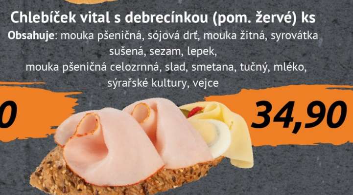 Chlebíček vital s debrecínkou (pom. žervé) ks