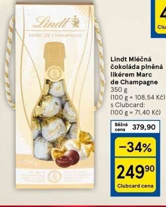 Lindt mléčná čokoláda plněná likérem Marc de Champagne