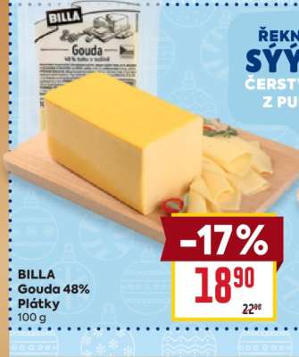 BILLA Gouda 48% Plátky