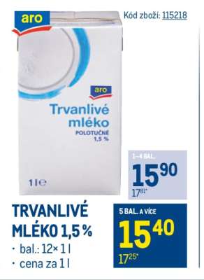 Trvanlivé mléko 1,5