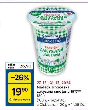 Madeta Jihočeská zakysaná smetana 15%