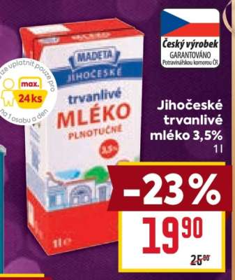 Jihočeské Trvanlivé mléko 3,5%