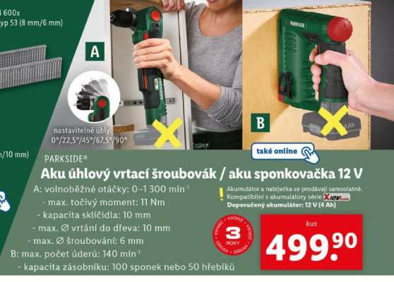 Aku úhlový vrtací šroubovák / aku sponkovačka 12 V