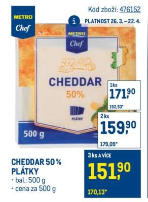 CHEDDAR 50 % PLÁTKY